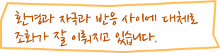 환경과 자극과 반응 사이에 대체로 조화가 잘 이뤄지고 있습니다. 